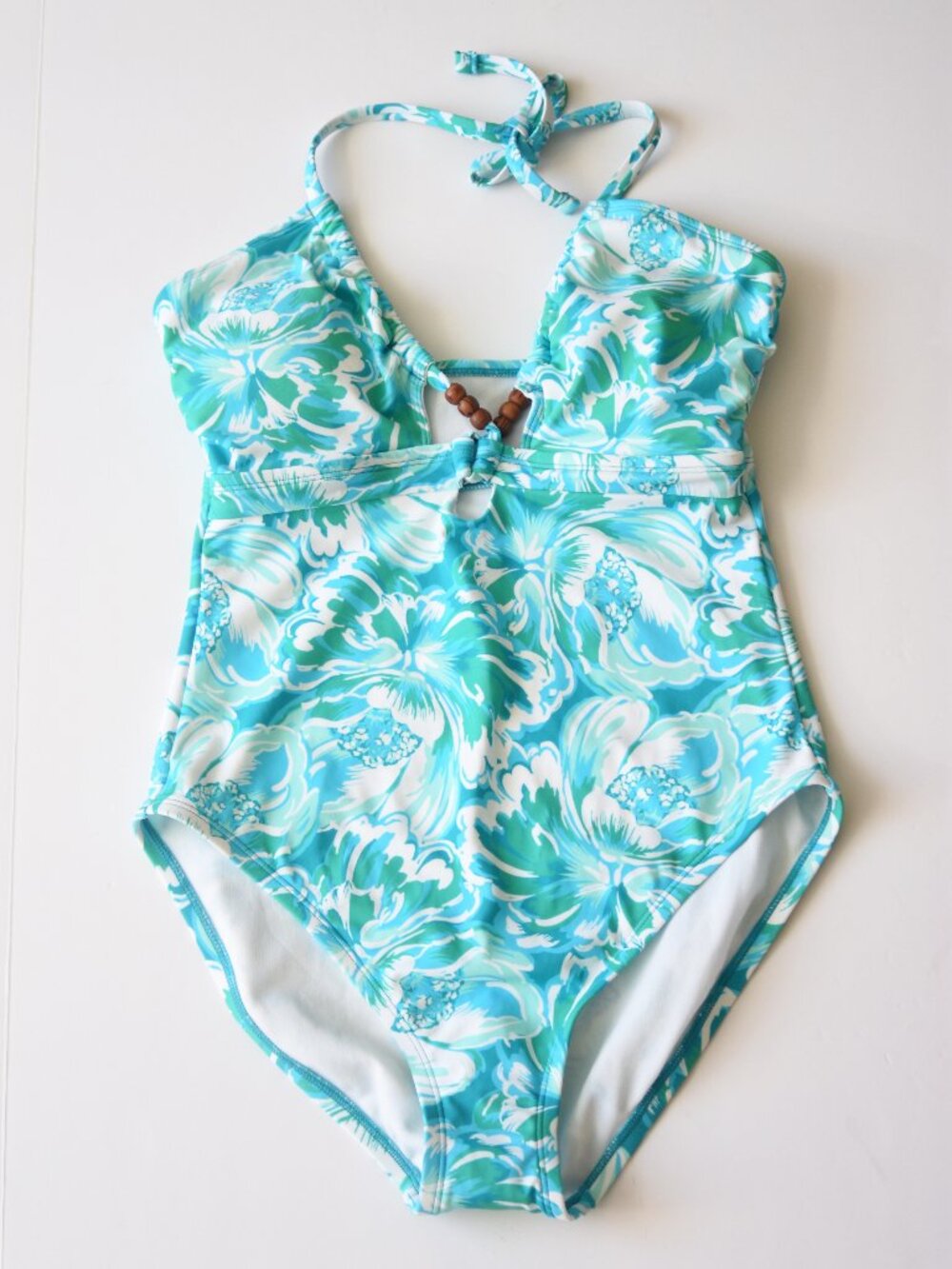 Time and Tru Women's Size M 8-10 Beaded Halter One Piece Swimsuit Floral NWOT